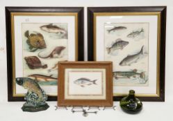 Mixed lot of fishing related items including set of six metal ' Les Etains Dauphinois ' fish knife