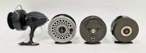 Four fishing reels including Garcia Mitchell 710 automatic fly reel in soft case, K P Morritt