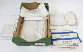 Quantity of household linen to include fine Scottish linen and drawn threadwork sheets,