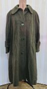 Vintage Hardy Amies for Debenhams green loden-style coat with half-strap to the sleeve and a blue