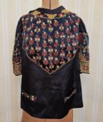 Mid-century silk Indian/Pakistan embroidered top with detailed embroidery and small sequins, a round