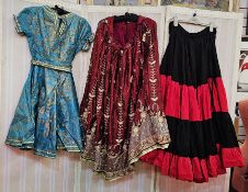 Indian embroidered silk skirt, heavily detailed with faux pearls, gold and silver thread, red and