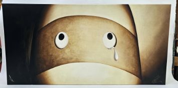 After Peter Smith (British, b.1967) Giclee print on canvas Cartoon face crying, limited edition,