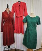 Rust-coloured chenille dress with frilled collar and ribbon tie labelled 'Uninhibited Made in