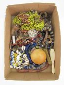 African glass bead multi-strand necklace, three glass bead necklaces including one with multi-