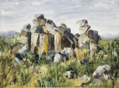 21st century school Acrylic on board Rocks in mountainous landscape, 29cm x 38.5cm