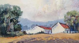 Five contemporary African artworks comprising: K. Creyke, watercolour of an African landscape,