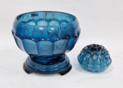 George Davidson Art Deco 1930's/40's blue cloud glass centrepiece bowl with matching stand and