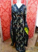 Chinese costume dress - 1950's style design in embroidered silk, with full length kimono style
