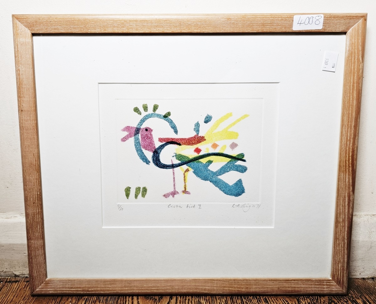 R A ???gor (20th century) Aquatint "Exotic Bird 1", limited edition, signed, titled and numbered 9/ - Image 8 of 9