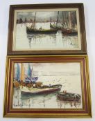 Virgilio Costa (b 1943, Portuguese), oil on canvas, fishing vessels moored, signed, 24 cm x 36.