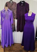 Various maxi dresses to include a purple lurex maxi dress size 16, no maker's name, with embroidered