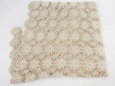 1940's/50's cream crochet refectory dining table cover with allover rosettes, 146cm wide x 316cm