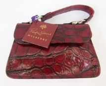Mulberry Roger Saul mini leather grab bag, wine coloured with embossed animal print, gilt metal