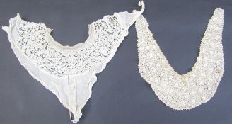 Quantity lace collars, lappets, a modesty piece inset with floral design lace, probably bobbin