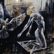 After Anne-Britt Kristiansen (Contemporary) Colour print Nude female and dove, framed and glazed,