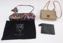 Celine 'Macadam' shoulder bag in tan and beige with leather handle printed canvas body, the bag 20.