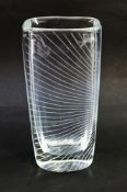 Orrefors flint glass vase, designed by Nils Landberg (1907-1991), etched with radiating diagonal