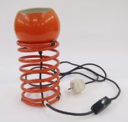 Herbert Terry 1970s 'Zebedee' table lamp, with orange metal coil stand and globe shade 29cm high