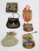 Beaded bag with gilt metal mounts with floral decoration and floral embossed clasp, early 20th