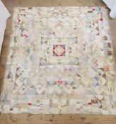 Possibly Regency/early Victorian patchwork quilt with rectangles, squares and triangles of typical