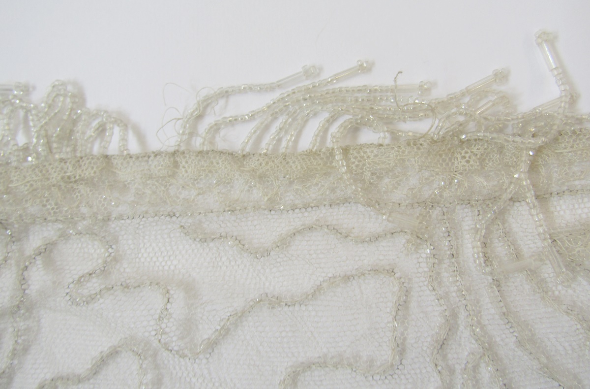 Edwardian/1920's beaded net short overlay blouse with beaded fringing and length of beaded net panel - Image 6 of 15