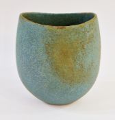 John Ward (1938-2023) a hand-built stoneware vase of elliptical form, covered in a matt blue