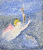 Craigie Aitchison CBA RSA (1926-2009) Oil and ink on canvas “Crucifixion, Angel and Bedlington”,