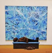 Chris Chapman (Contemporary) Oil on board Man and dog asleep in front of a Jason Pillock (Jackson