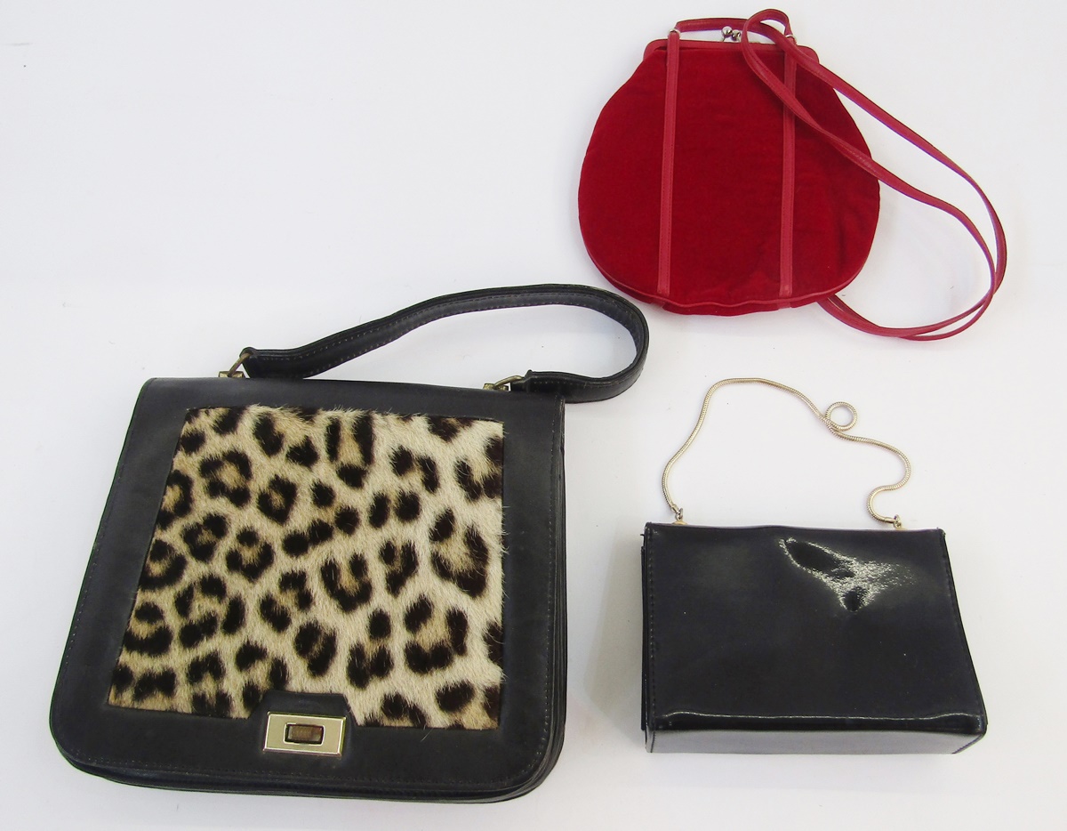 Two boxes of vintage and later handbags, pair Roberto Vianni diamante black peep toe shoes and belts - Image 4 of 4