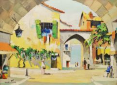 Cecil Rochfort D'Oyly-John (1906-1993) Oil on canvas 'Villefranche-sur-Mer', street scene with