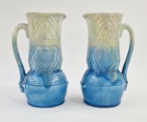 A pair of Art Deco Beswick jugs, mottled blue and cream glaze, factory stamp and numbered 616 to