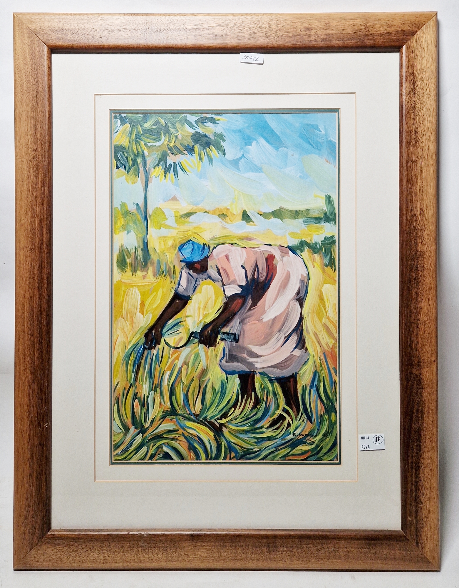 B. Mngu Oil/paint on paper Study of a woman cutting in the fields, signed B Mngu lower right, 37cm x - Image 2 of 3