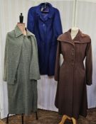 Green wool Loden-style coat, a pink/orange vintage coat, a green vintage coat with attached cape,