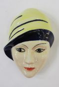 Crown Devon ceramic mask, marked inside 'Hand Painted By Dorothy Ann, Crown Devon, Made in England',