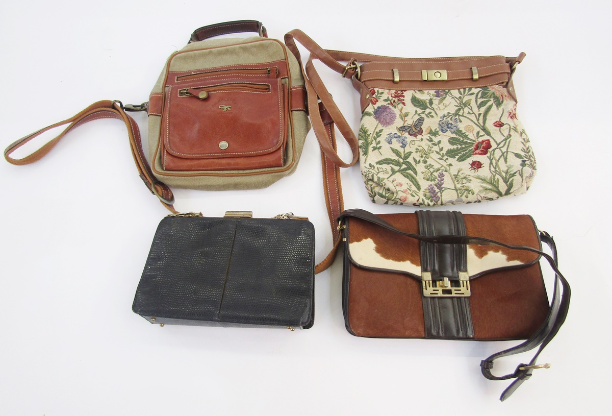 Two boxes of vintage and later handbags, pair Roberto Vianni diamante black peep toe shoes and belts - Image 3 of 4