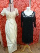 Silk and silk organza 1950's evening dress with label 'Jacqueline Hogan', with gold thread detail to