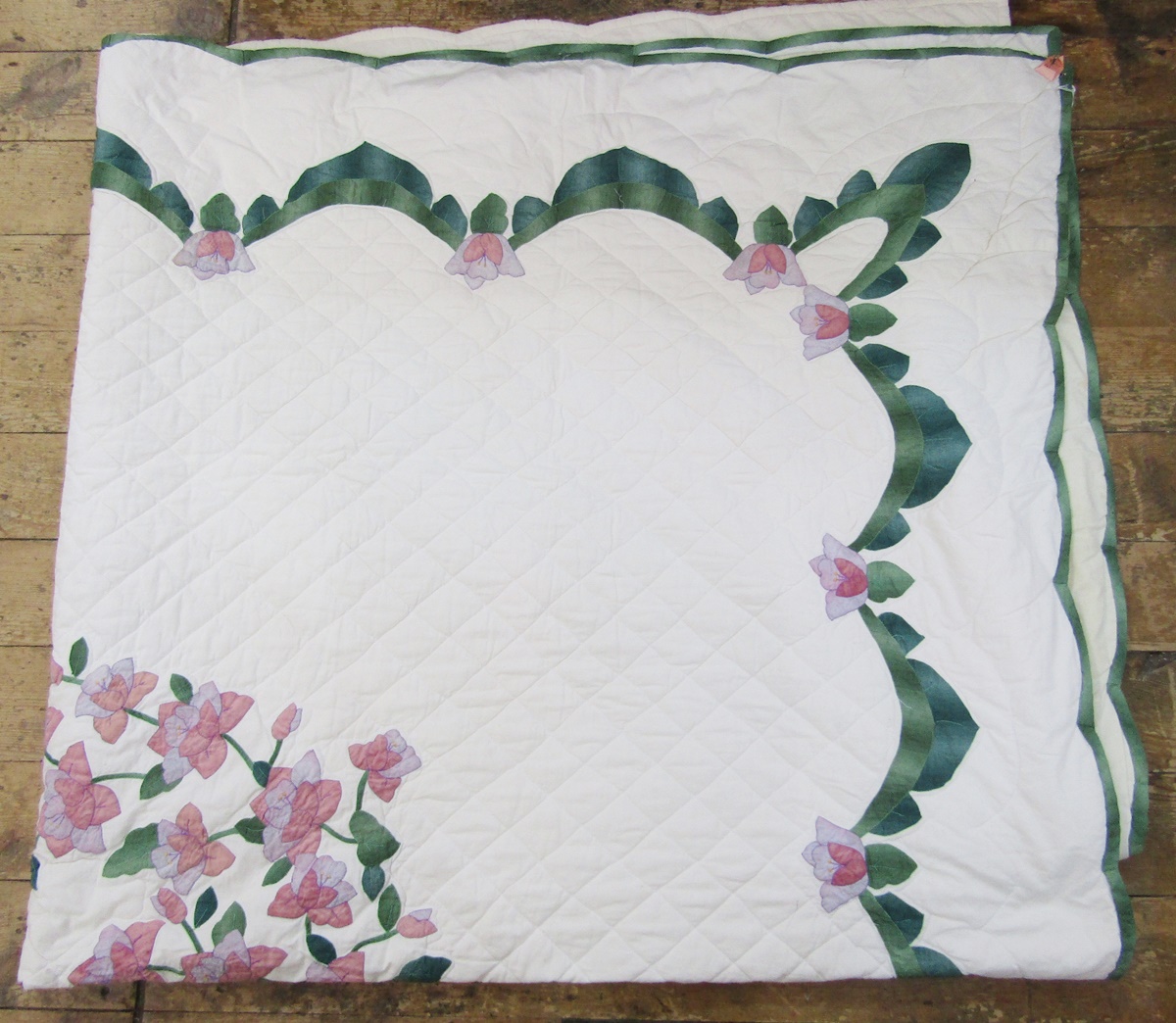 Liberty inset fine ribbed ochre bedspread, inset stylised floral art nouveau, 188cm x 247cm approx - Image 2 of 5