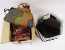 Quantity vintage evening bags, other handbags and hats (2 boxes)