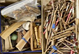 Large quantity of wooden bobbins, some modern continental examples, all with beads, various lace