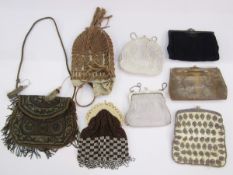 1930's bronze and white beaded bag with ivorine clasp and chain handle, bronze and metallic thread
