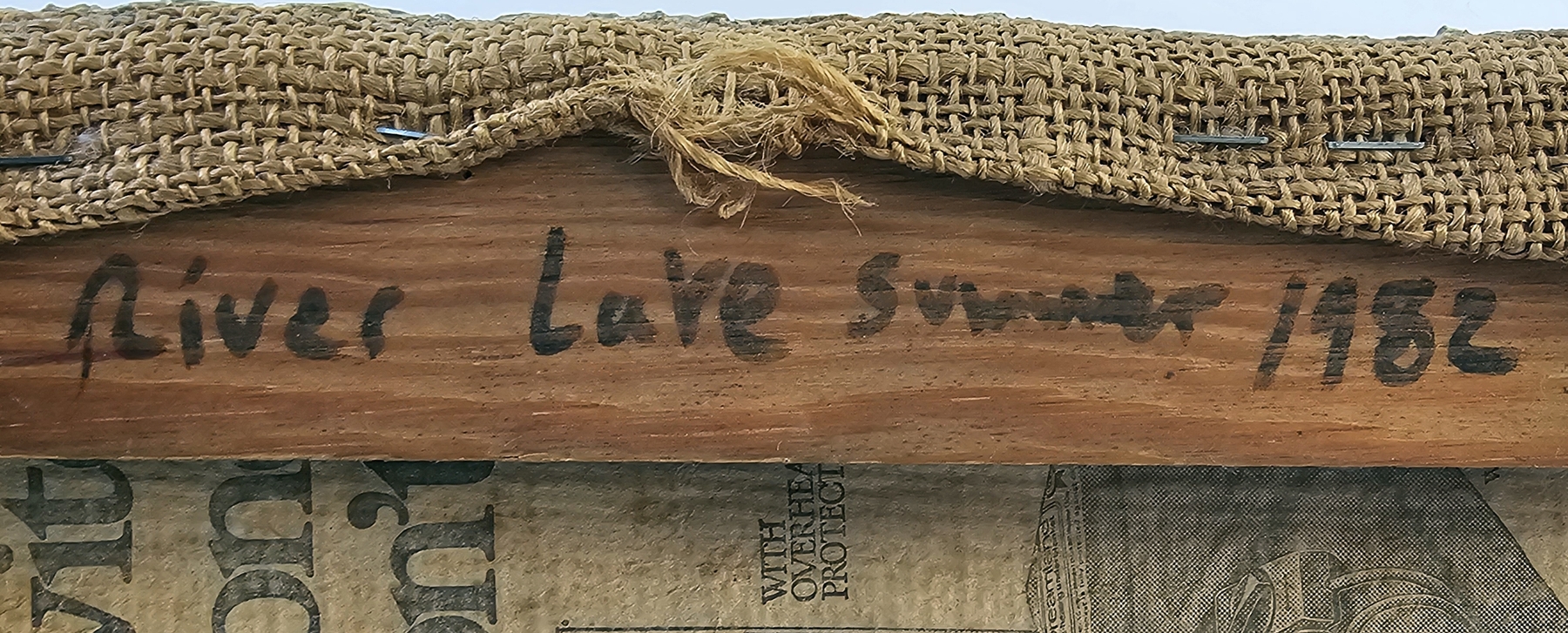 Michael John Bolan (1939-1995) Mixed media on hessian 'River lake summer' titled to verso, signed - Image 3 of 6