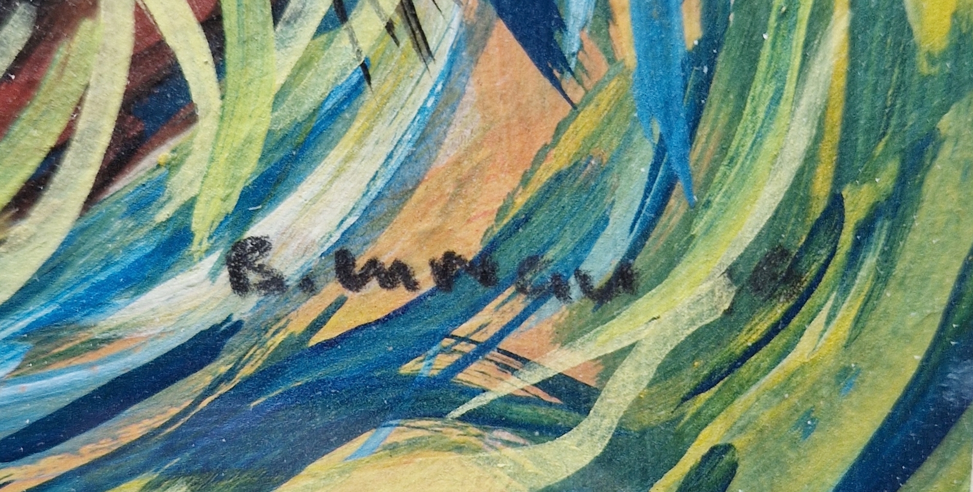 B. Mngu Oil/paint on paper Study of a woman cutting in the fields, signed B Mngu lower right, 37cm x - Image 3 of 3