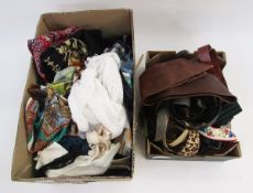 Quantity scarves to include blue cut velvet floral embroidered black wool, Liberty tie, quantity