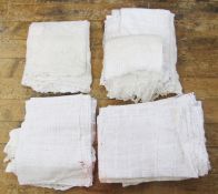 A large quantity of machine net curtains in various patterns, sundry curtains and fabric lengths