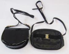 Salvatore Ferragamo black leather cross body bag, banded rectangular black leather with grosgrain