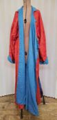 1920's orange robe, cotton, Chinese, lined in turquoise with brass ball and loop fastening, with a