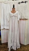 Victorian nightgown, cotton, lace and embroidery anglaise with ribbon threaded through, some repairs