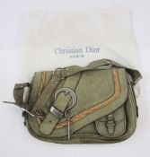 Christian Dior leather Gaucho saddlebag in mottled sage green and tan, wear commensurate with age,