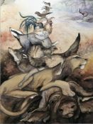 Jackie Morris (20th/21st century) Watercolour drawing Original drawing for Ted Hughes book 'How